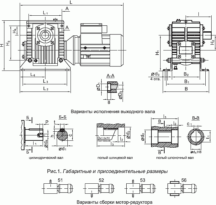 Габаритные и присоединительные размеры мотор редукторов 2МЧ