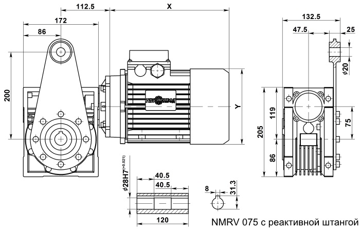 Мотор-редуктор NMRV 075 с реактивной штангой
