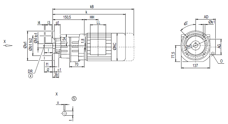 Монтажное исполнение на фланце DF/ZF18 (тип A)